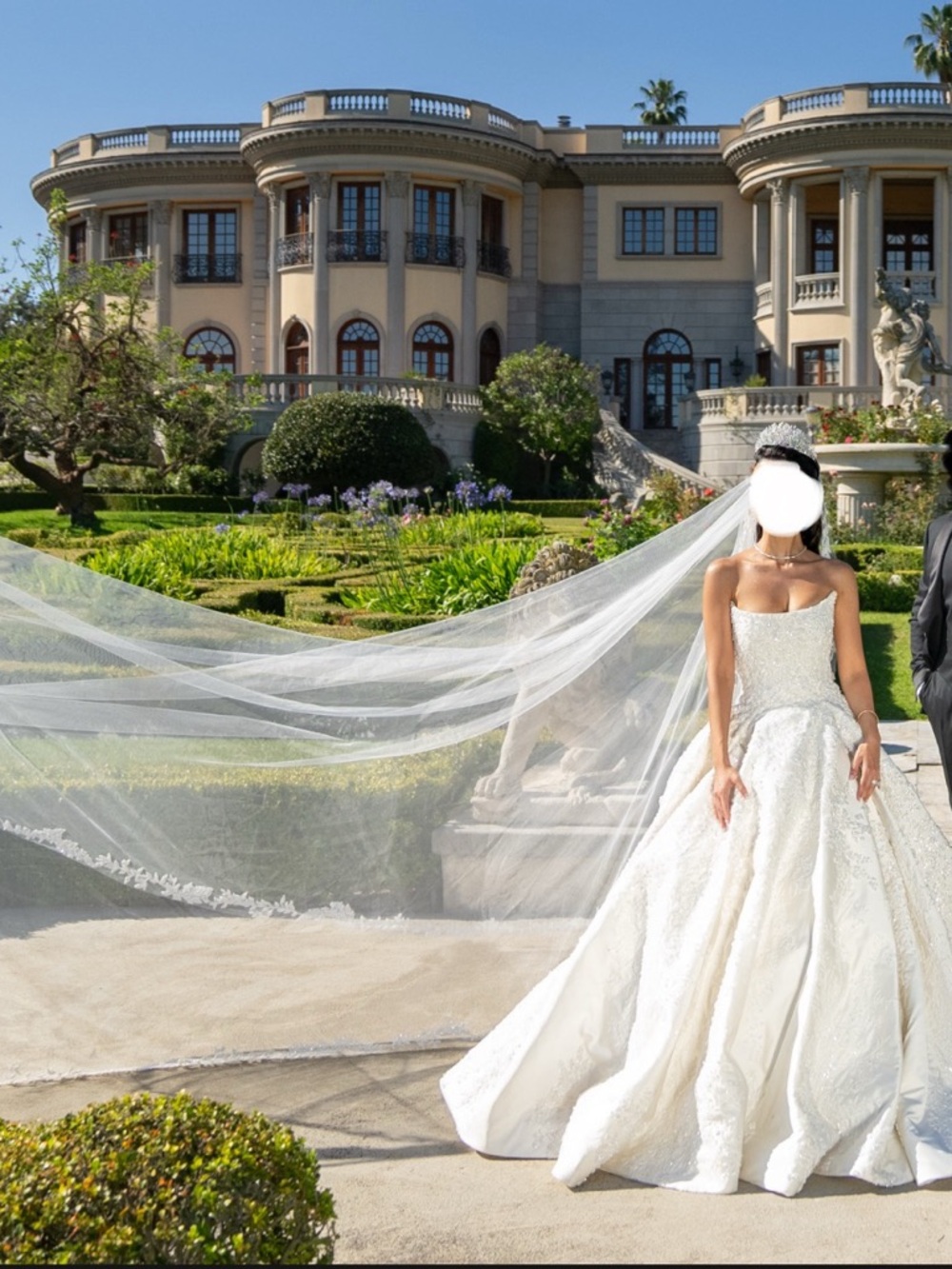 Elegant White Bridal Ball Gown with Long Veil